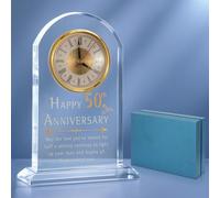 SUNNYNEST Crystal Desk Clock 50th Anniversary Wedding Gift, Anniversary Quartz Clock, Desk Table Clock, 50 Years of Marriage, Golden Wedding for Couple, Parents, Grandparents.