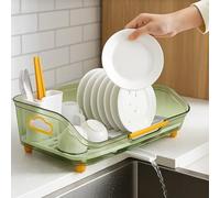 SUNNYNEST Dish Drainer Rack with Drip Tray 44X28X13CM Space-Saving Dish Drainer with Utensil Holder Cutlery Tray Silverware Cup Dryer Storage Organizer Countertop Space Saver for Kitchen Sink (Green)