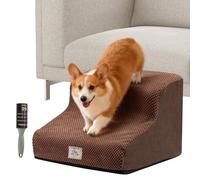 SUNNYNEST Dog Steps Stairs for Bed 3-Step Dog Stairs for Sofa Non-Slip Pet Stairs for Small Dogs and Cats High Density Foam Pet Steps for Small Dogs & Cats and Removable Cover 40X40X30CM (Brown)