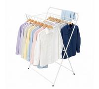 SUNNYNEST Foldable Clothes Rail Space-Saving Extendable Garment Rack with Top Shelf Heavy Duty Metal Clothing Rail for Bedroom Laundry Room & Small Spaces (White)