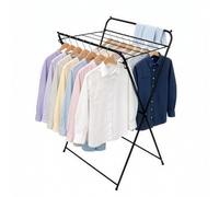 SUNNYNEST Foldable Clothes Rail Space-Saving Extendable Garment Rack with Top Shelf Heavy Duty Metal Clothing Rail for Bedroom Laundry Room & Small Spaces (Black)