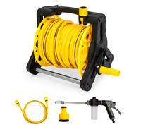 SUNNYNEST Garden Hose Reel with Hose Pipe & Adjustable Spray Nozzle, Portable Retractable Hose Reel with Handle, Freestanding Hose Holder for Garden Watering, Patio Cleaning & Car Washing