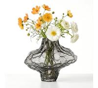 SUNNYNEST Glass Vase for Flowers - Modern Sculptural Decorative Art Vase, 18.5cm Handcrafted Glass Centrepiece for Living Room, Dining Table & Home Décor (Smoky Gray)