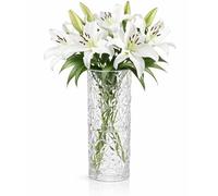 SUNNYNEST Glass Vase for Home Decor - Ice-Patterned Crystal Vase, Thickened Transparent Diamond-Shaped Vase, Creative Ornament for Flower Arrangement, 24cm H × 9.5cm