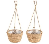SUNNYNEST Hanging Basket 2 Pack - 19cm Seagrass Hanging Planters with Jute Rope, Foldable Indoor & Outdoor Plant Pots for Succulents, Herbs, Flowers & Home Garden Décor