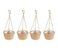 SUNNYNEST Hanging Basket 4 Pack - 19cm Seagrass Hanging Planters with Jute Rope, Foldable Indoor & Outdoor Plant Pots for Succulents, Herbs, Flowers & Home Garden Décor (4pcs Yellow)