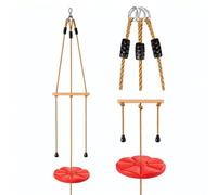 SUNNYNEST Kids Climbing Rope Tree Swing with Disc Seat & Wooden Handle Bar, Outdoor Rope Swing Set with Carabiner & Tree Strap, Backyard Playground Tree Swing for Kids Indoor Outdoor (Red)