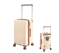 SUNNYNEST Medium Suitcase for Holiday Travel, Cruises and Studying Abroad, ABS+PC, Lightweight Durable Luggage with 360° Spinner Wheels, YKK Zipper, Telescopic Handle, TSA Lock (White-Brown, 26 Inch)