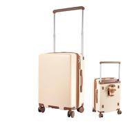 SUNNYNEST Medium Suitcase for Holiday Travel, Cruises and Studying Abroad, ABS+PC, Lightweight Durable Luggage with 360° Spinner Wheels, YKK Zipper, Telescopic Handle, TSA Lock (White-Brown, 20 Inch)