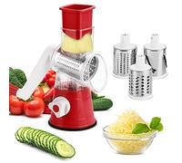 SUNNYNEST Multi-Functional Rotary Vegetable Slicer - 3-Drum Blade Grater for Cheese, Carrots, Nuts, and More - Compact & Easy to Use (Red)