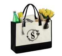 SUNNYNEST Personalized Initial Canvas Tote Bag Large 42x31.5cm Monogrammed Reusable Shopping Bag with 16cm Gusset for Beach Travel Work Custom Name Letter Gift for Women Mom Teacher Nurse Bridesmaid