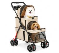 SUNNYNEST Pet Travel Stroller Dog Cat Pushchair Pram Jogger Buggy with 4 Wheels Stroller with Rain Cover Pet Pram for Small Medium Dogs Buggy with Storage Basket Cup Holder Foldable Pram (Brown)