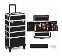 SUNNYNEST Professional Makeup Trolley Rolling Cosmetic Organiser Vanity Case with Wheels Beauty Artist Salon Technician Organiser Large Aluminium Beauty Artist Trolley Box (Black 4-Layer)