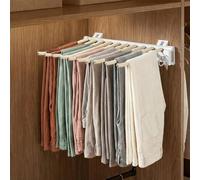 SUNNYNEST Pull Out Pants Rack with 10 Arms, 46cm Extendable Telescopic Clothes Rail, Sliding Wardrobe Trouser Hanger, Stainless Steel & Aluminum Alloy, Adjustable Wardrobe Rail (White)