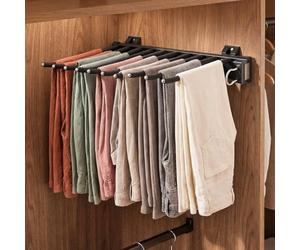 SUNNYNEST Pull Out Pants Rack with 10 Arms, 46cm Extendable Telescopic Clothes Rail, Sliding Wardrobe Trouser Hanger, Stainless Steel & Aluminum Alloy, Adjustable Wardrobe Rail (Black)