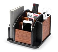 SUNNYNEST Remote Control Holder, Wood Rotating Remote Caddy 6-Compartment Spinning Remote Control Holder for Table Wooden Revolving Office Supplies Desktop Storage Organizer for Pen