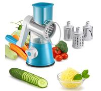 SUNNYNEST Rotary Cheese Grater Rotary Vegetable Slicer Manual Round Mandoline Vegetable Slicer with 3 Interchangeable Blades for Potato, Carrot, Garlic, Walnut (Blue)
