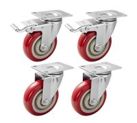 SUNNYNEST Set of 4 Caster Wheels 4 Inch Red Swivel Casters 100mm No Floor Marks Silent Caster for Moving Furniture - Rubbered Swivel Trolley Wheels for Furniture (Two-brake and two-no-brake model)