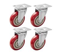 SUNNYNEST Set of 4 Caster Wheels 4 Inch Red Swivel Casters 100mm No Floor Marks Silent Caster for Moving Furniture - Rubbered Swivel Trolley Wheels for Furniture (Four-no-brake model)