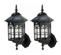 SUNNYNEST Solar Wall Lights Outdoor Black 2 Pack with Motion Sensor, Vintage Solar Lantern Wall Light, 3 Lighting Modes IP65 Waterproof Solar Garden Lights for Patio Porch [Energy Class A]