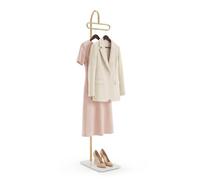 SUNNYNEST Standing Coat Rack with Shelves, Freestanding Clothes Stand for Bedroom & Living Room, Multi-Functional Coat Hanger for Coats, Bags, Hats & Shoes, Space Saving Storage Organizer (Gold)