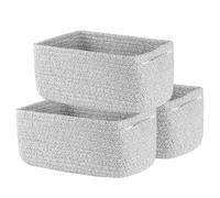 SUNNYNEST Storage Basket 3 Packs Small Woven Rope Baskets 25x22x13.5cm Woven Organizers for Books, Toys, or Decorative Organizer Cube Decorative Box (Gray)