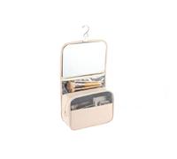 SUNNYNEST Unisex Travel Makeup Bag with Mirror - Foldable Hanging Toiletry Bag, Vanity Case & Makeup Organiser for Business Trips, Camping, Fitness & Weekend Getaways (Khaki)