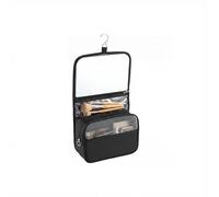 SUNNYNEST Unisex Travel Makeup Bag with Mirror - Foldable Hanging Toiletry Bag, Vanity Case & Makeup Organiser for Business Trips, Camping, Fitness & Weekend Getaways (Black)