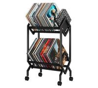 SUNNYNEST Vinyl Record Storage Holder Metal CD Rack with Casters Book and Record Storage Organizer Protects Vinyl Quick Assembly Easy to Move Organizer Shelf