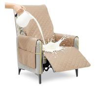 SUNNYNEST Waterproof Recliner Chair Cover Extra Large 232×196cm - Quilted Non-Slip Armchair Protector with Pockets, Furniture Cover for Pets, Kids & Daily Use (Khaki)