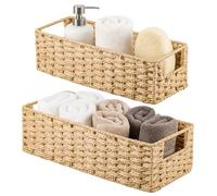 SUNNYNEST Wicker Storage Baskets Set of 2 - Natural Seagrass Bathroom, Bedroom & Kitchen Organizers with Fabric Lining