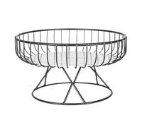 SUNNYNEST Wire Fruit Basket with Wooden Divider for Kitchen Counter, Modern Countertop Fruit Bowl, Metal Fruit Holder for Fruits, Bread, Vegetables, Snacks, Decorative Storage Basket (Black)