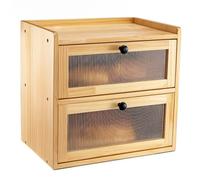 SUNNYNEST Wooden Bread Bin Double Layer - Large Bread Storage Box with Acrylic Front Door, Ventilated Solid Pine Bread Box for Kitchen Countertop, Vintage Food Storage Cabinet 36.5x24x34cm (Yellow)