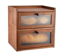 SUNNYNEST Wooden Bread Bin Double Layer - Large Bread Storage Box with Acrylic Front Door, Ventilated Solid Pine Bread Box for Kitchen Countertop, Vintage Food Storage Cabinet 36.5x24x34cm (Brown)