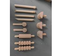 SUNNYNEST Wooden Clay Tool Set, 12 PCS Pottery Tools for Sculpting, Stamping & Cutting, Smooth Surface No Burrs, Durable Real Wood - for Playdough, Air Dry Clay, Plasticine, Sensory Bins