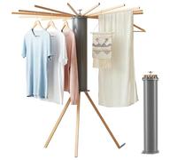 SUNNYNEST Wooden Clothes Airer, Foldable Laundry Drying Rack, Portable Space-Saving Clothes Horse, Sturdy Drying Stand for Balcony, Bathroom & Utility Room