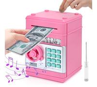 SunnyOcean Electronic Money Box for Kids Ages 3+, Piggy Banks for Kids Boys Girls with Music, ATM Money Box with Password, Cash Coin Money Saving Box for Kids Birthday Children's Day Toy Gift(Pink)