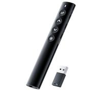 SunnyOcean Wireless Presenter- Aluminum Alloy Rechargeable PowerPoint Clicker with Red Light, USB Receiver, Volume Control, Hyperlink, Slide Advancer - Metal Remote for Windows, Mac, Prezi - Black