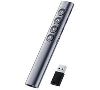 SunnyOcean Wireless Presenter, Hyperlink and Window Control, Volume Adjustment, Auto Sleep,Low Battery Alert, Durable Aluminum Alloy Body, USB Clicker for PowerPoint, 2.4GHz Iron Grey