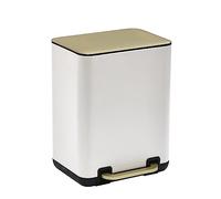 SunnyPoint 6 Liter / 1.58 Gallon Trash Can with Plastic Inner Buckets; Rectangle Bathroom, Office, Kitchen, and Bedroom Step On and Slow Close (WHT+Gold)