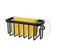 SunnyPoint NeverRust Kitchen & Bathroom Sink Caddy for Sponges, Scrubbers, Soap, 6" x 2.5" x 2.75", with Adhesive Mount - Additional Suction Cup Included -Aluminum (Black)