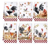 Sunnyray 6 Pcs Kitchen Towels Dish Cloths Nature Modern Absorbent Hand Tea Wash Cloth with Hanging Loop for Bathroom Home Farmhouse Kitchen Gifts(Cute,Chicken)