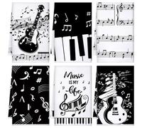 Sunnyray 6 Pcs Kitchen Towels Dish Cloths Nature Modern Absorbent Hand Tea Wash Cloth with Hanging Loop for Bathroom Home Farmhouse Kitchen Gifts (Unique Black White,Music Notes)