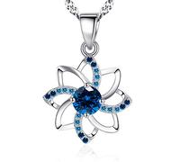 Sunnyshopday 925 Sterling Silver,Diamond Love and Flower Pendant.18 inches,Prince of Wales Chain,Diamond Cut Twist Curb Necklace Chain Women Girls Jewelery Box (Silver001) (4.Blue Diamond Flower)
