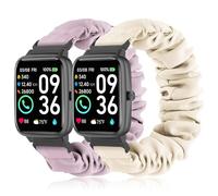 Sunnyson 22mm Stretchy Scrunchie Band Compatible with TOOBUR IDW13/ IDW16/ IDW19/ IDW17 Smart Watch Bands, Cute Adjustable Elastic Fabric Straps Wristband for Women Men (2 Pack)