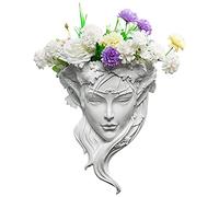 Sunnyushine Wall Hanging Plant Pot Head Face Planters Pots Wall Mounted Planter Vase Angel Hanging Wall Decor Wall Pocket Planter Sculpture Creative Statue Planter Home Garden Decor Sculpture, White