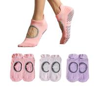 Sunolkie 3 pairs of women's and girls' non-slip socks for pilates, yoga workout socks, breathable openings, Breathable Socks One Size For Fitness