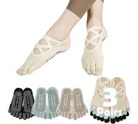 Sunolkie Non-Slip Pilates Socks for Women, 5 Finger Yoga Grip Training Socks Grips and Non-Slip Straps, 3 Pairs, One Size 2.5-6 UK / 35-39 EU / 5-8,5 US