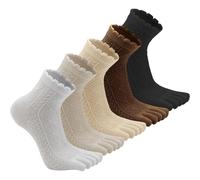 Sunolkie Women’s 5 Pairs Toe Socks - Breathable Cotton Crew Socks with Fun Striped & Vintage Designs, Comfortable Casual Sport Socks, One Size UK 2.5-5.5 / EU 35-38.5 / US 5-8