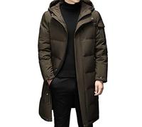 sunongvt Mens Hooded White Duck Down Jackets Mid Length Winter Thick Warm Fashion Zipper Parka Coat with Pockets,Green Coffee,XL